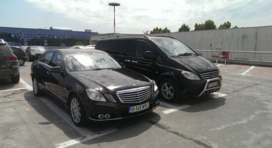 Mercedes Viano & E - class, left view , Henri Coanda ,  Otopeni,  airport.